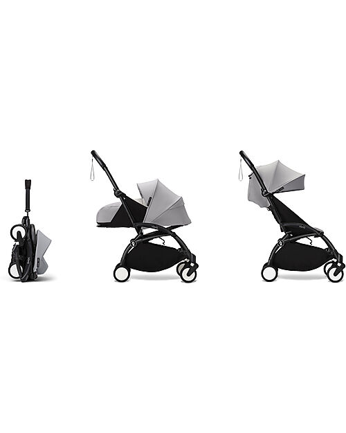 Stokke Passeggino Duo YOYO3 Grigio - Telaio Nero - Seduta 6+ e Kit Neonati 0+ Passeggini Leggeri