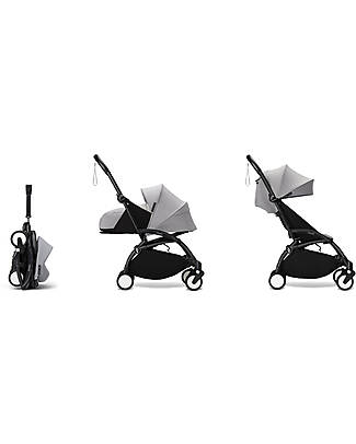 Stokke Passeggino Duo YOYO3 Grigio - Telaio Nero - Seduta 6+ e Kit Neonati 0+ Passeggini Leggeri