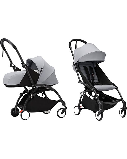 Stokke Passeggino Duo YOYO3 Grigio - Telaio Nero - Seduta e Kit Neonato 0+ Passeggini Leggeri