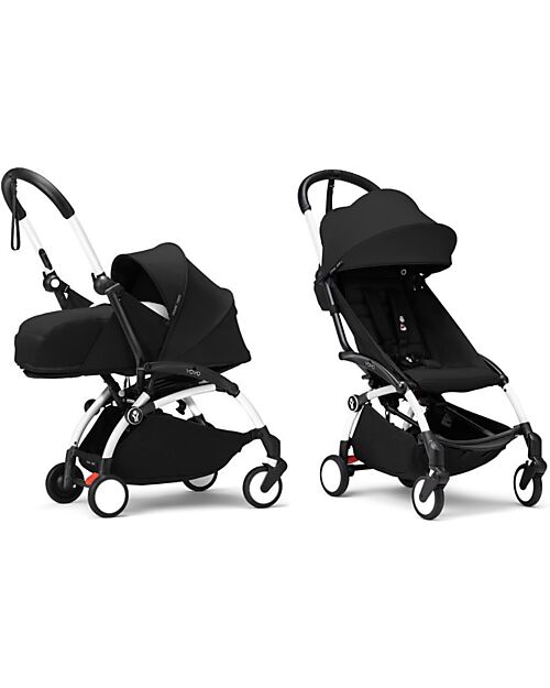 Stokke Passeggino Duo YOYO3 Nero - Telaio Bianco - Seduta e Kit Neonato 0+ Passeggini Leggeri