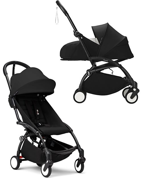 Stokke Passeggino Duo YOYO3 Nero - Telaio Nero - Seduta 6+ e Kit Neonati 0+ Passeggini Trio e Duo