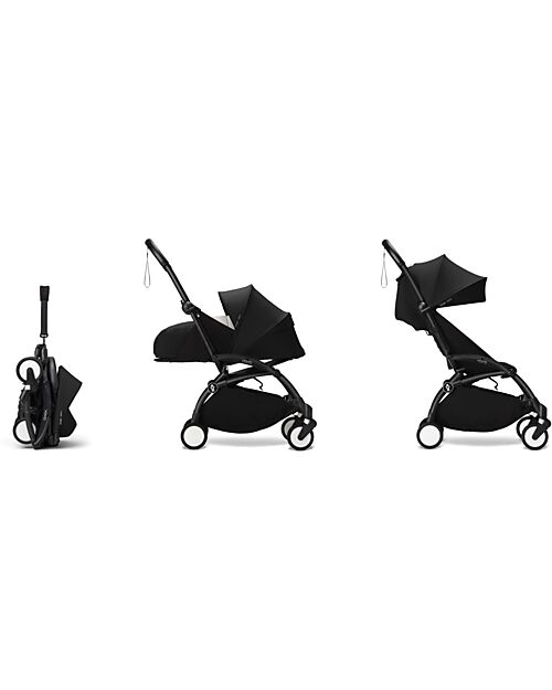 Stokke Passeggino Duo YOYO3 Nero - Telaio Nero - Seduta 6+ e Kit Neonati 0+ Passeggini Trio e Duo