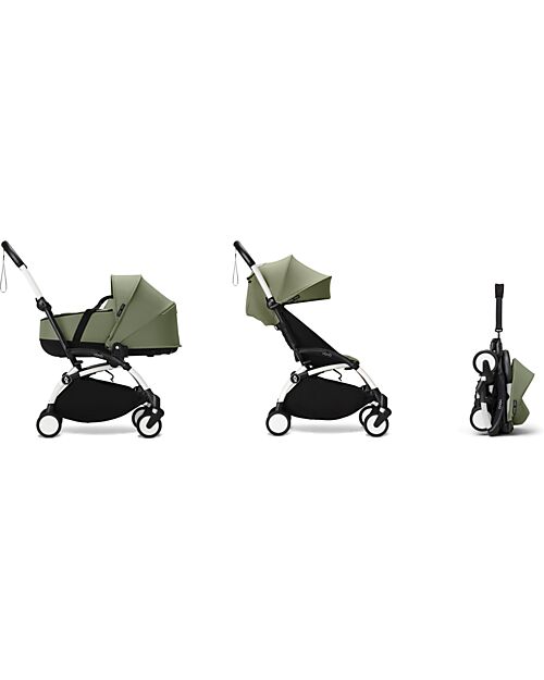 Stokke Passeggino Duo YOYO3 Oliva - Telaio Bianco + Navicella 0+ e Seduta 6+ Passeggini Trio e Duo