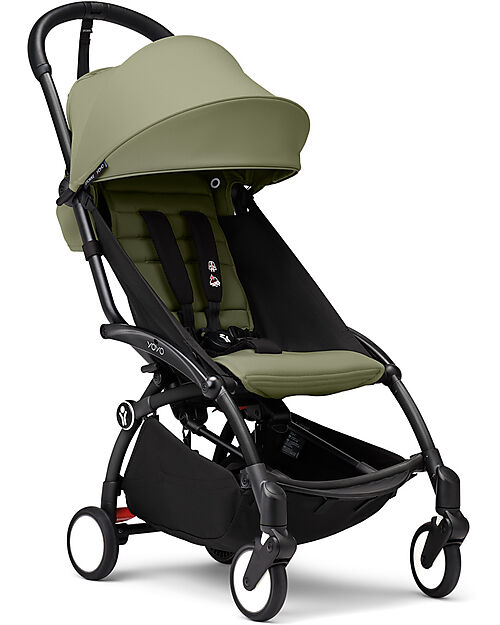 Stokke Passeggino Duo YOYO3 Oliva - Telaio Nero - Seduta 6+ e Kit Neonati 0+ Passeggini Trio e Duo