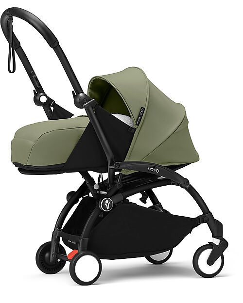 Stokke Passeggino Duo YOYO3 Oliva - Telaio Nero - Seduta 6+ e Kit Neonati 0+ Passeggini Trio e Duo