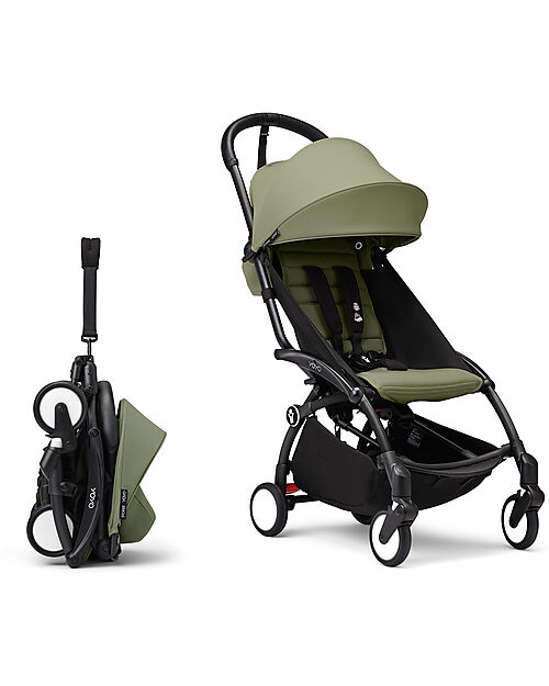 Stokke Passeggino Duo YOYO3 Oliva - Telaio Nero - Seduta 6+ e Kit Neonati 0+ Passeggini Trio e Duo