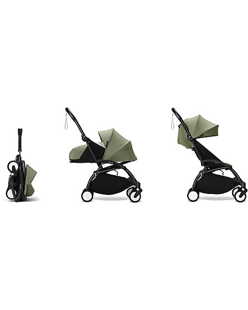 Stokke Passeggino Duo YOYO3 Oliva - Telaio Nero - Seduta 6+ e Kit Neonati 0+ Passeggini Trio e Duo
