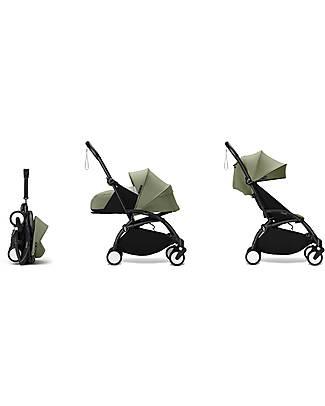 Stokke Passeggino Duo YOYO3 Oliva - Telaio Nero - Seduta 6+ e Kit Neonati 0+ Passeggini Trio e Duo