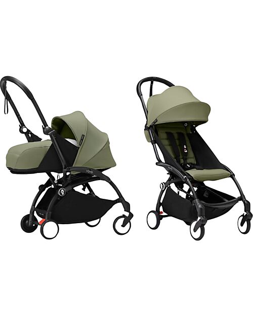 Stokke Passeggino Duo YOYO3 Oliva - Telaio Nero - Seduta e Kit Neonato 0+ Passeggini Leggeri