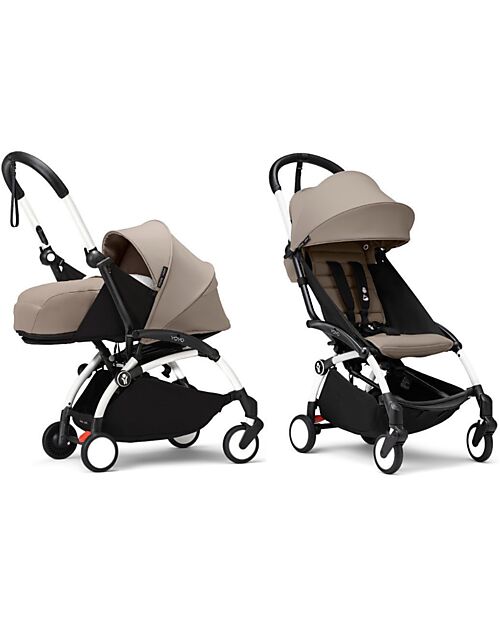 Stokke Passeggino Duo YOYO3 Taupe - Telaio Bianco - Seduta 6+ e Kit Neonati 0+ Passeggini Trio e Duo