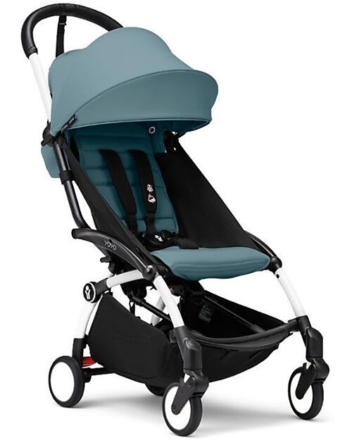 Stokke Passeggino Duo YOYO3 - Telaio Bianco + Navicella Bassinet Aqua 0+ e rivestimento 6+ Passeggini Trio e Duo