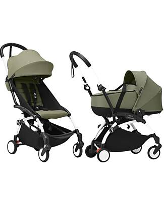 Stokke Passeggino Duo YOYO3 - Telaio Bianco + Navicella Bassinet Oliva 0+ e rivestimento 6+ Passeggini Trio e Duo