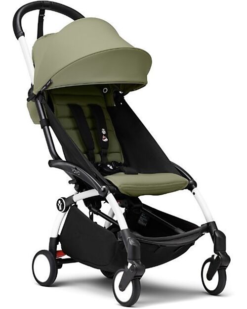 Stokke Passeggino Duo YOYO3 - Telaio Bianco + Navicella Bassinet Oliva 0+ e rivestimento 6+ Passeggini Trio e Duo