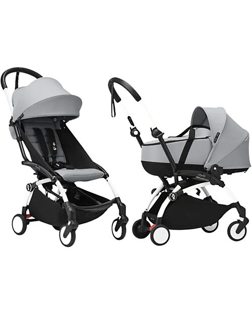 Stokke Passeggino Duo YOYO3 - Telaio Bianco + Navicella Bassinet Stone 0+ e rivestimento 6+ Passeggini Trio e Duo