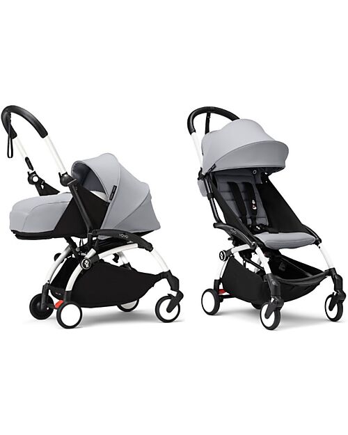 Stokke  Passeggino Duo YOYO3 - Telaio Bianco + Rivestimento Stone 6+ kit per neonati 0+ Passeggini Leggeri