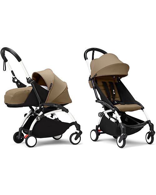 Stokke  Passeggino Duo YOYO3 - Telaio Bianco + Rivestimento Toffee 6+ kit per neonati 0+ Passeggini Leggeri