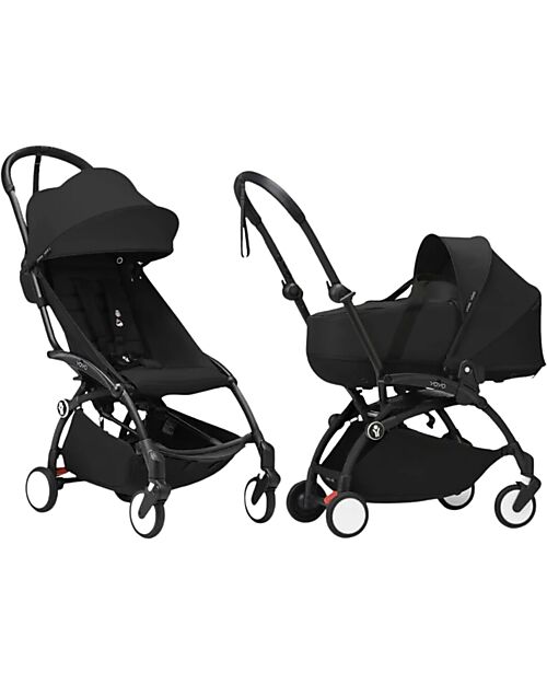 Stokke Passeggino Duo YOYO3 - Telaio Nero + Navicella Bassinet Nero 0+ e rivestimento 6+ Passeggini Leggeri