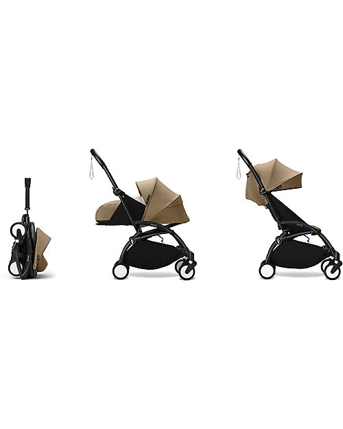 Stokke Passeggino Duo YOYO3 Toffee - Telaio Nero - Seduta 6+ e Kit Neonati 0+ Passeggini Leggeri