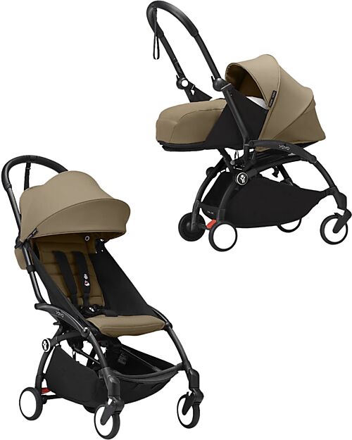 Stokke Passeggino Duo YOYO3 Toffee - Telaio Nero - Seduta 6+ e Kit Neonati 0+ Passeggini Leggeri
