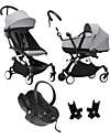 Stokke Passeggino Trio YOYO3 - Telaio Bianco + Navicella Bassinet Grigio 0+ e 6+ Seggiolino Auto + Adattatori Passeggini Leggeri