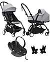 Stokke Passeggino Trio YOYO3 - Telaio Nero + Navicella Bassinet Grigio 0+ e 6+ Seggiolino Auto + Adattatori Passeggini Leggeri
