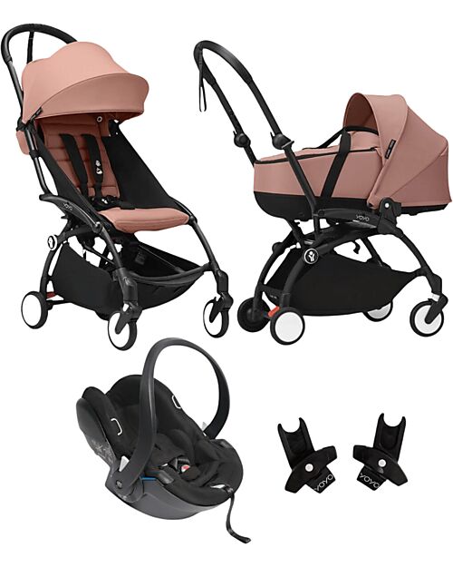 Stokke Passeggino Trio YOYO3 - Telaio Nero + Navicella Bassinet Rosa 0+ e 6+ Seggiolino Auto + Adattatori Passeggini Leggeri