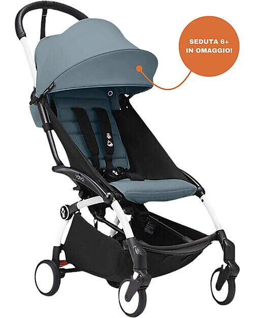 Stokke Passeggino YOYO3 Telaio Bianco e Seduta Aqua - Dai 6 Mesi Passeggini Leggeri