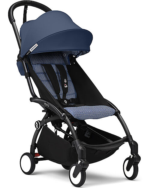 Stokke Passeggino YOYO3 Telaio Nero e Seduta Air France Blue - Dai 6 Mesi Passeggini Leggeri
