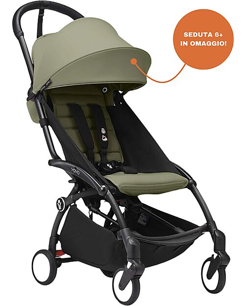 Stokke Passeggino YOYO3 Telaio Nero e Seduta Olive - Dai 6 Mesi Passeggini Leggeri