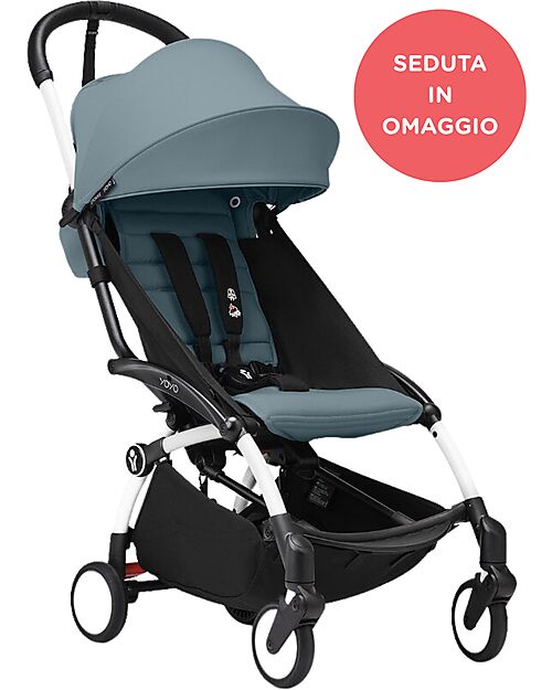 Stokke Promo Passeggino YOYO3 Telaio Bianco e Seduta 6+ Aqua in Omaggio Passeggini Leggeri