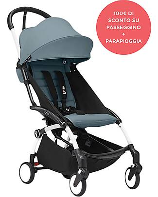 Stokke Promo Passeggino YOYO3 Telaio Bianco e Seduta 6+ Aqua + Parapioggia Passeggini Leggeri