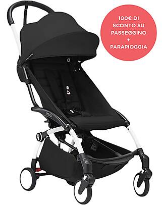 Stokke Promo Passeggino YOYO3 Telaio Bianco e Seduta 6+ Nera + Parapioggia Passeggini Leggeri