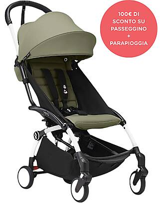 Stokke Promo Passeggino YOYO3 Telaio Bianco e Seduta 6+ Olive + Parapioggia Passeggini Leggeri