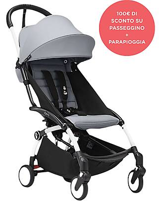 Stokke Promo Passeggino YOYO3 Telaio Bianco e Seduta 6+ Stone + Parapioggia Passeggini Leggeri