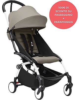 Stokke Promo Passeggino YOYO3 Telaio Bianco e Seduta 6+ Taupe + Parapioggia Passeggini Leggeri