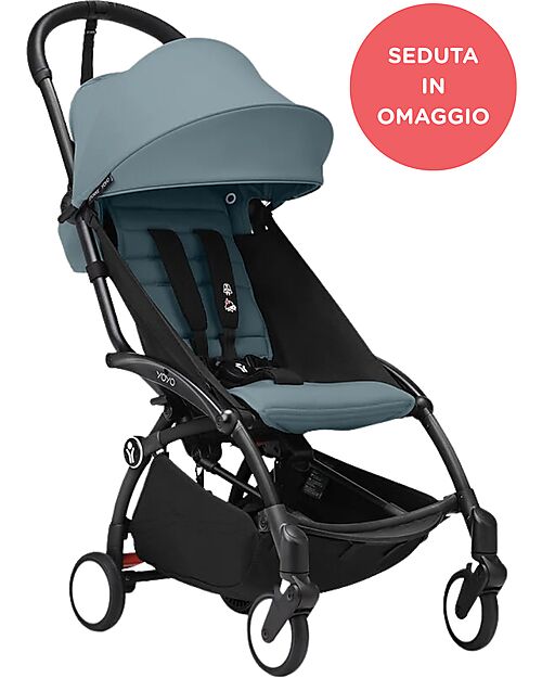 Stokke Promo Passeggino YOYO3 Telaio Nero e Seduta 6+ Aqua in Omaggio Passeggini Leggeri