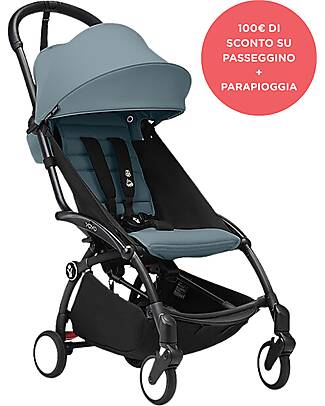 Stokke Promo Passeggino YOYO3 Telaio Nero e Seduta 6+ Aqua + Parapioggia Passeggini Leggeri
