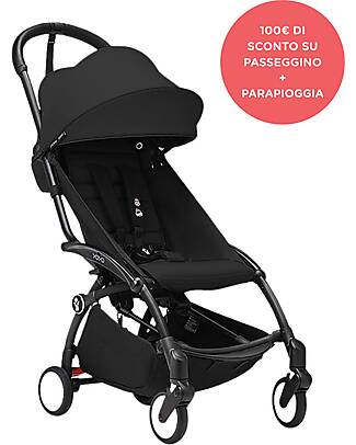 Stokke Promo Passeggino YOYO3 Telaio Nero e Seduta 6+ Nera + Parapioggia Passeggini Leggeri