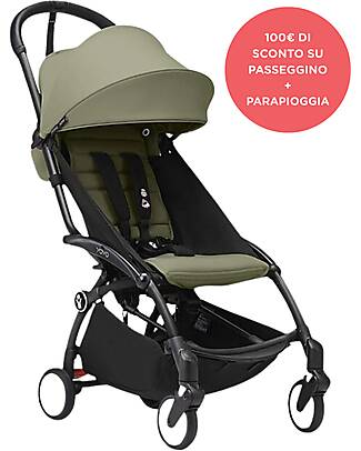 Stokke Promo Passeggino YOYO3 Telaio Nero e Seduta 6+ Olive + Parapioggia Passeggini Leggeri