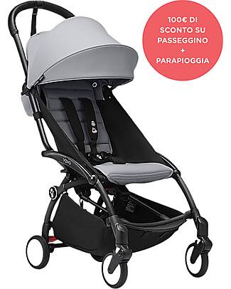 Stokke Promo Passeggino YOYO3 Telaio Nero e Seduta 6+ Stone + Parapioggia Passeggini Leggeri
