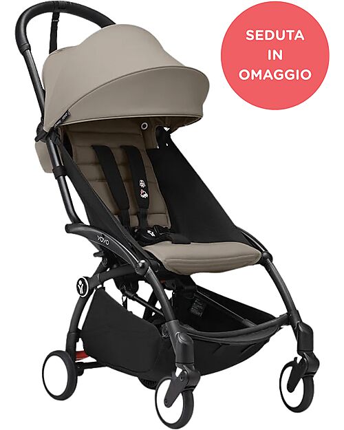 Stokke Promo Passeggino YOYO3 Telaio Nero e Seduta 6+ Taupe in Omaggio Passeggini Leggeri