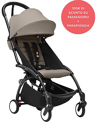 Stokke Promo Passeggino YOYO3 Telaio Nero e Seduta 6+ Taupe + Parapioggia Passeggini Leggeri
