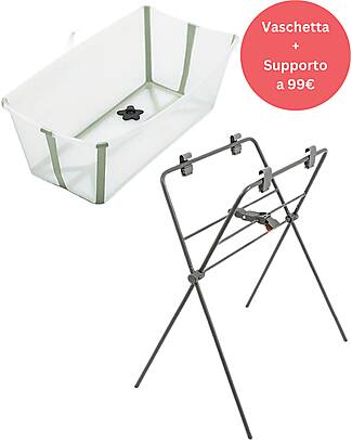 Stokke Promo Vaschetta da Bagno Pieghevole Flexi Bath Verde + Supporto Vaschette e Accessori