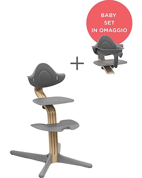 Stokke Sedia Evolutiva Nomi - Grigio - Legno Rovere - Baby Set in OMAGGIO! Seggioloni Pappa