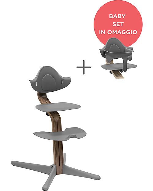Stokke Sedia Evolutiva Nomi - Grigio - Noce - Baby Set in OMAGGIO! Seggioloni Pappa