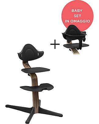 Stokke Sedia Evolutiva Nomi - Nero - Legno di Noce - Baby Set in OMAGGIO! Seggioloni Pappa