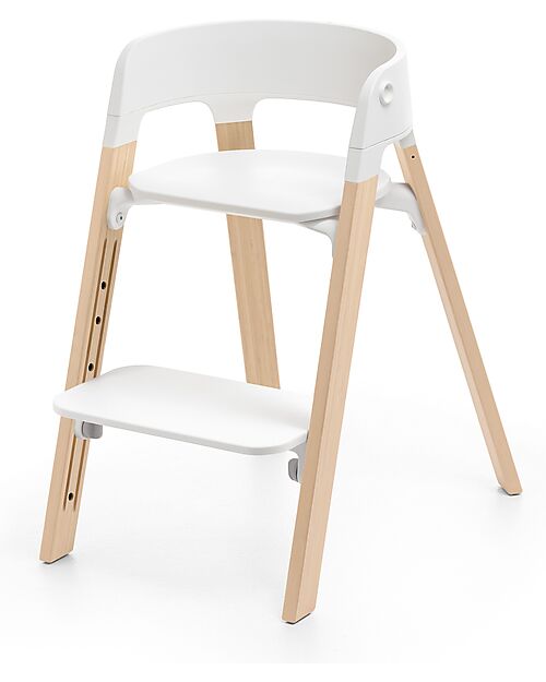 Stokke Sedia Evolutiva Steps con Baby Set Vassoio e Imbracatura - Bianco e Naturale - Dai 6 Mesi Seggioloni Pappa