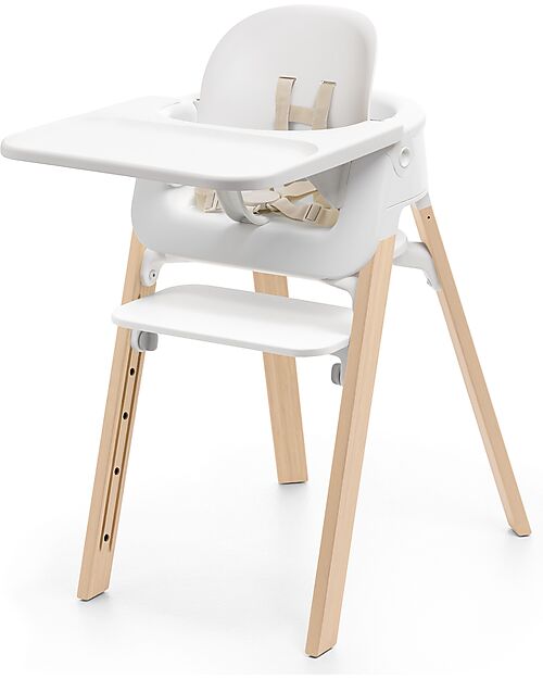 Stokke Sedia Evolutiva Steps con Baby Set Vassoio e Imbracatura - Bianco e Naturale - Dai 6 Mesi Seggioloni Pappa