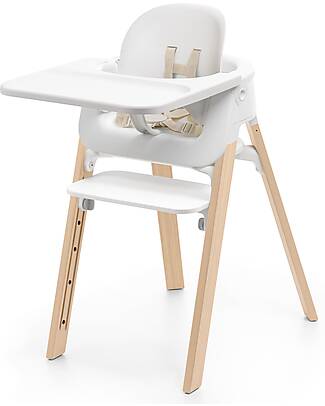Stokke Sedia Evolutiva Steps con Baby Set Vassoio e Imbracatura - Bianco e Naturale - Dai 6 Mesi Seggioloni Pappa