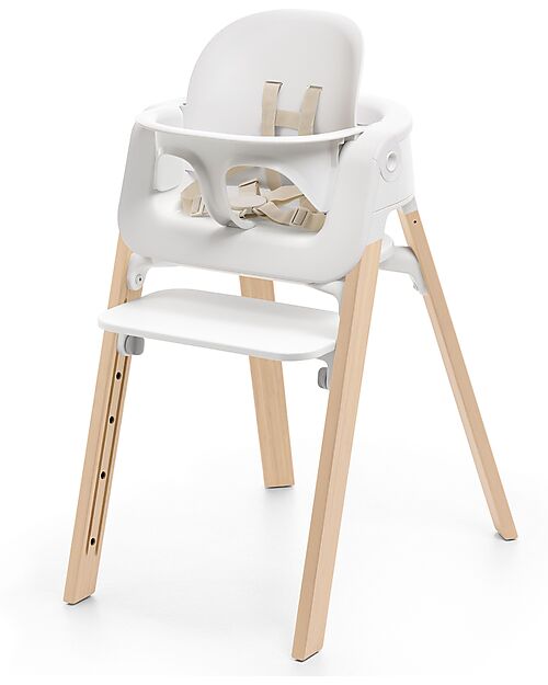 Stokke Sedia Evolutiva Steps con Baby Set Vassoio e Imbracatura - Bianco e Naturale - Dai 6 Mesi Seggioloni Pappa